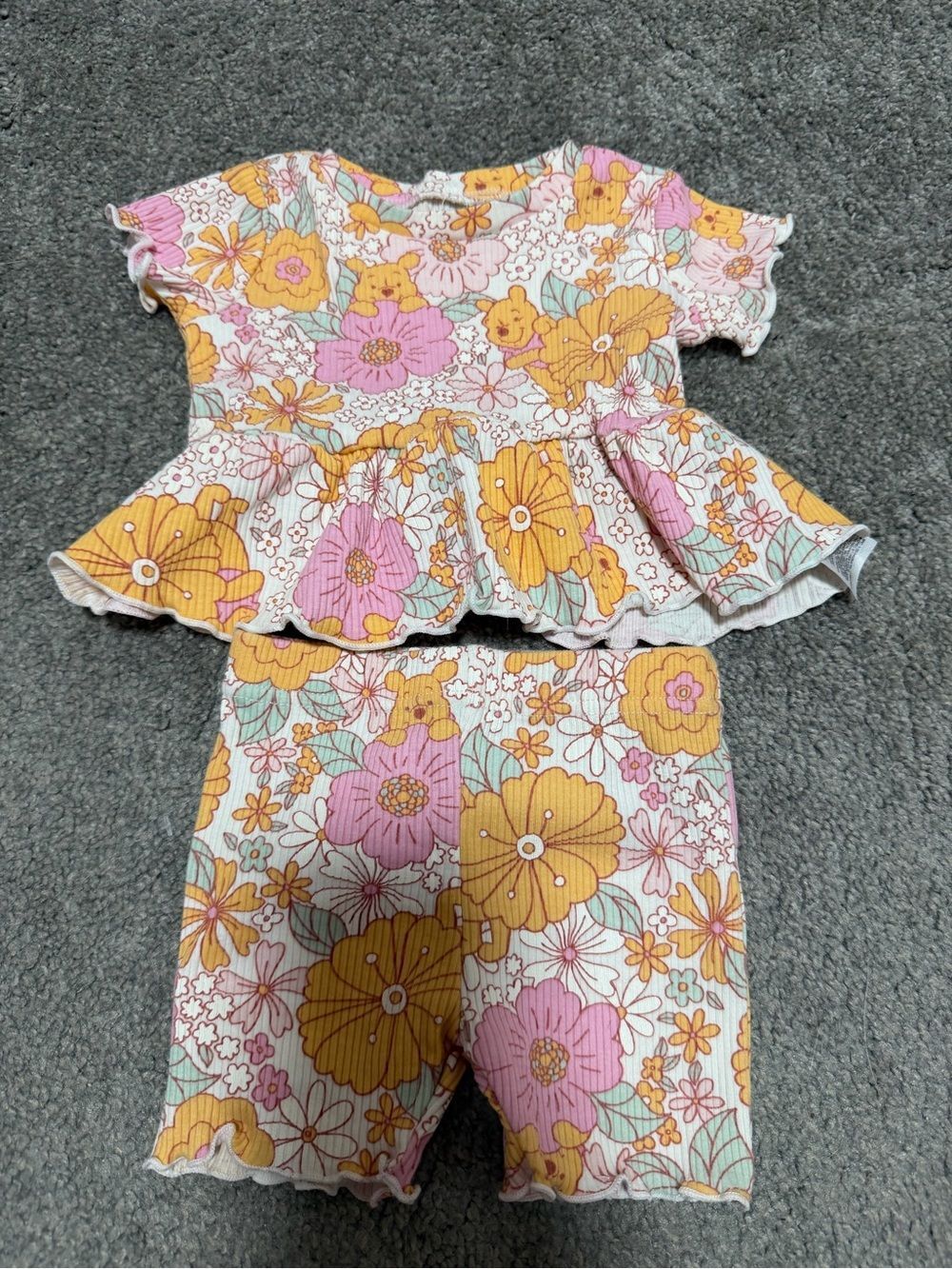 Disney Baby Peplum Top Biker Short Set Girls 3-6 Month Winnie the Pooh Ribbed